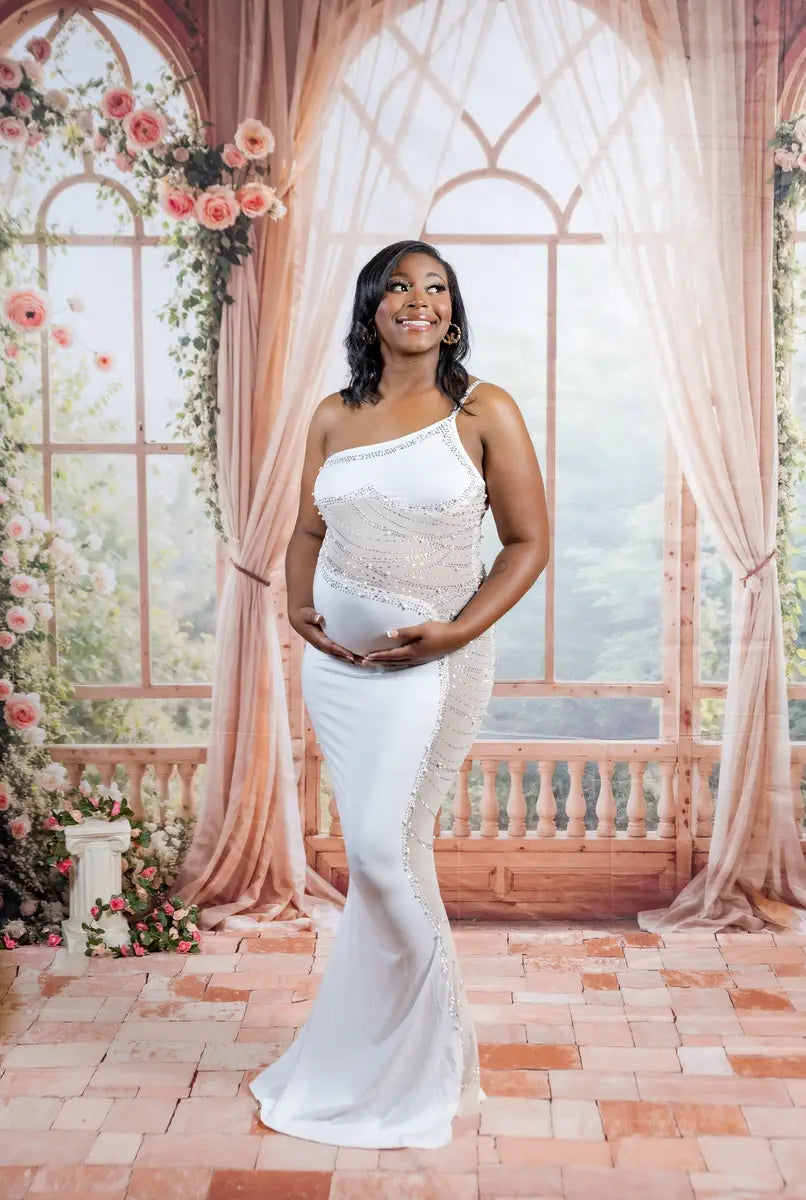 Fondo de pantalla de habitación con ventana de flores rosas de primavera diseñado por Emetselch