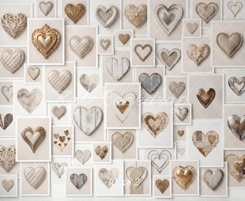 Kate Valentine's Day Beige Heart Collage Printed Backdrop Designed by Mini MakeBelieve