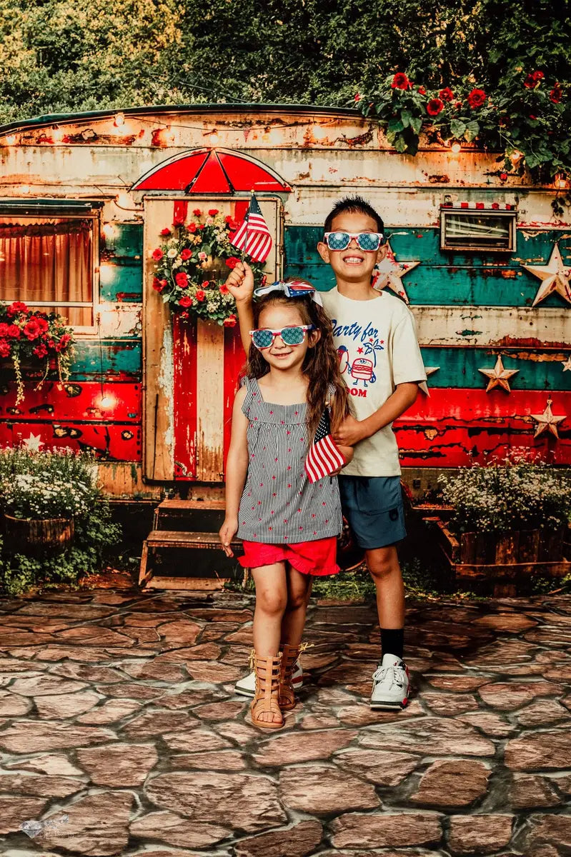 Kate American Independence Day Forest Old RV Backdrop Designed by Emetselch