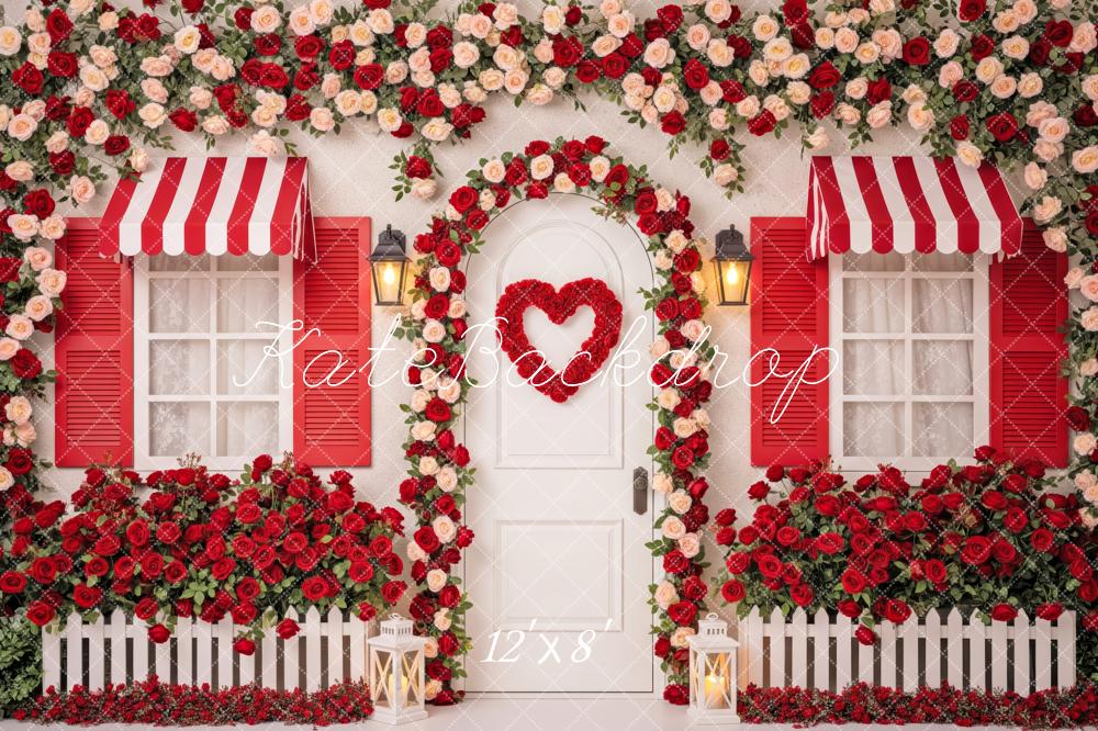 Kate Valentine's Day Red Roses Heart Door House Printed Backdrop Designed by Patty Roberts