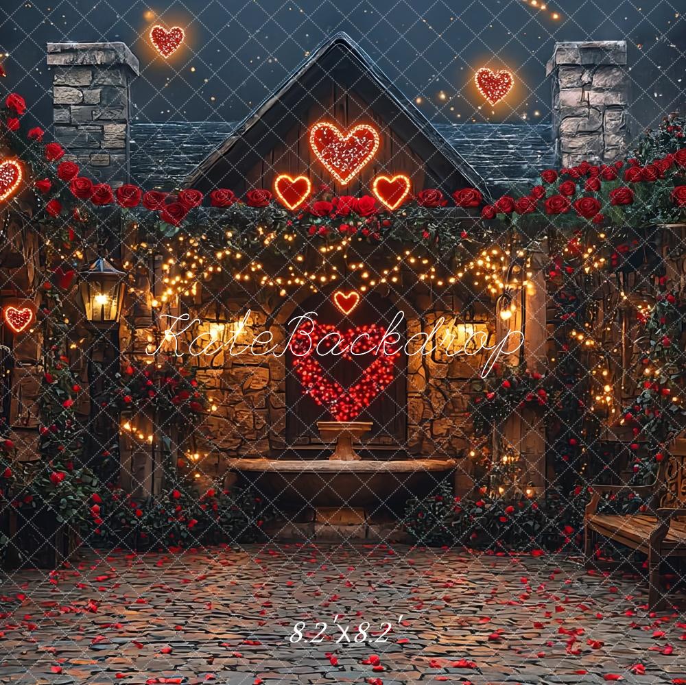 Kate Romantic Hearts Roses Lights Backdrop Designed by Mini MakeBelieve