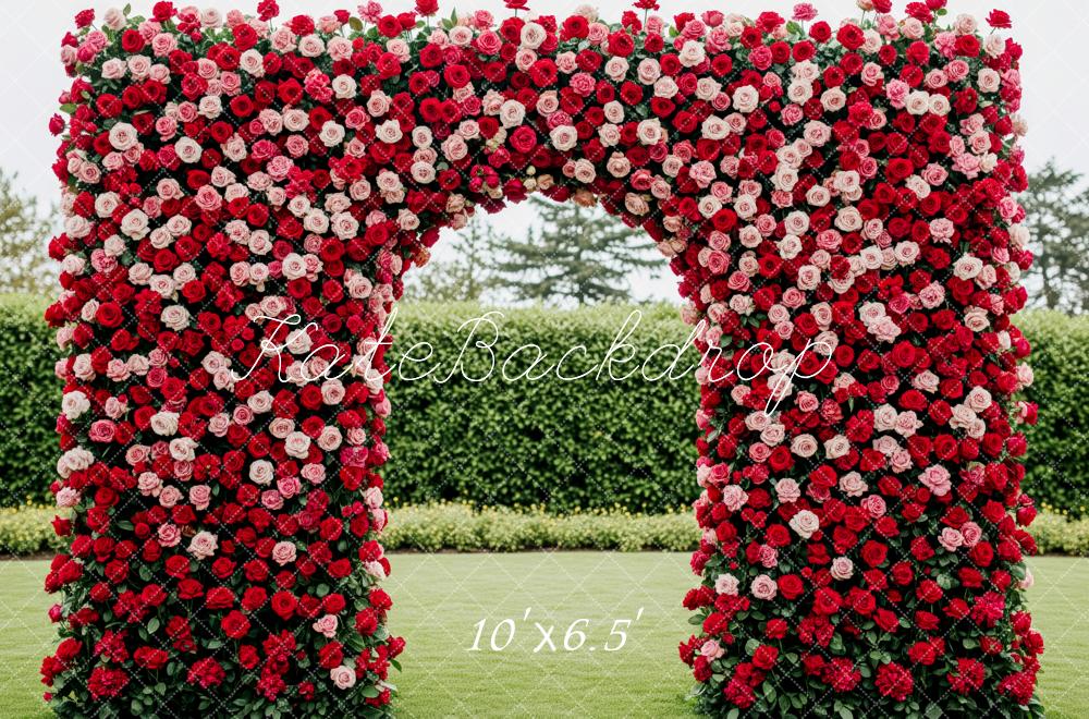 Kate Spring Flower Arch Red and Pink Roses Backdrop Designed by Patty Roberts