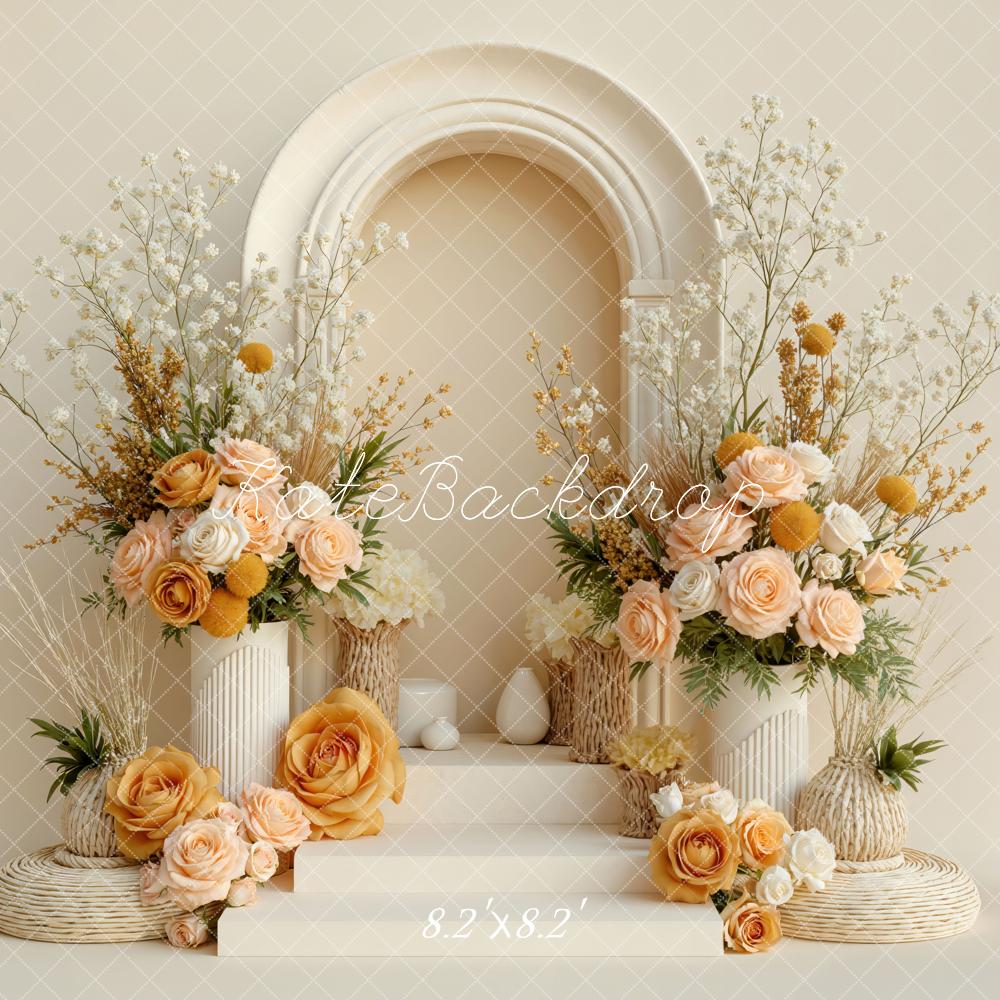 Kate Mother's Day Beige Flower Arch and Vase Floral Display Backdrop Designed by Mini MakeBelieve