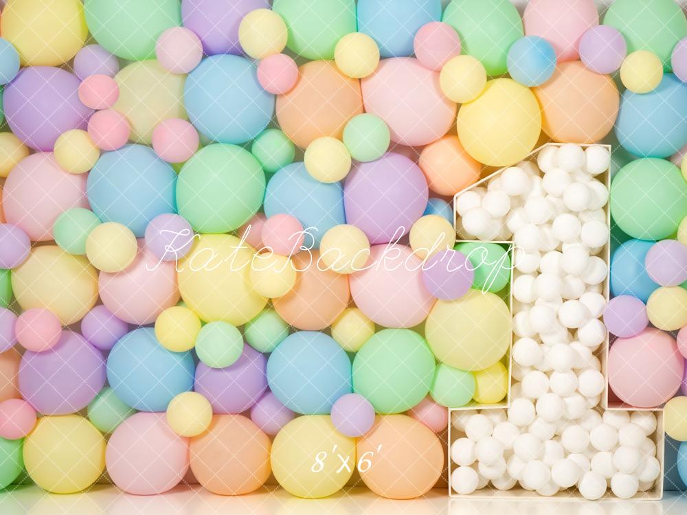 Kate 1st Birthday Pastel Balloon Wall Colorful Backdrop Designed by Kerry Anderson