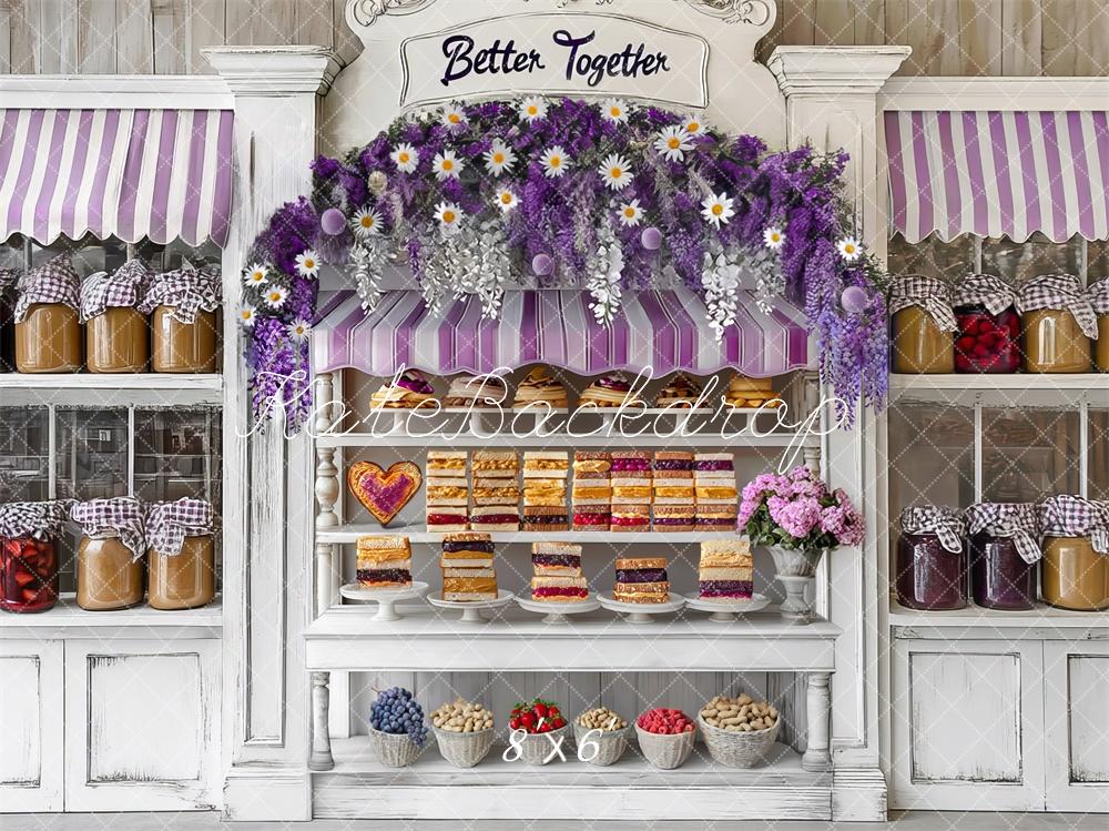Fondo de Stand de Postres Floral de Mantequilla de Maní y Mermelada Bakery Diseñado por Mini MakeBelieve
