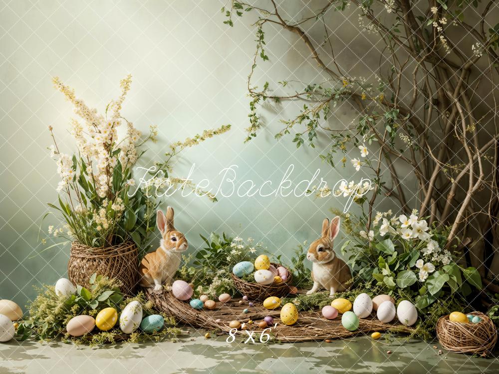 Kate Easter Bunny Pastel Eggs Floral Nest Printed Backdrop Designed by Emetselch
