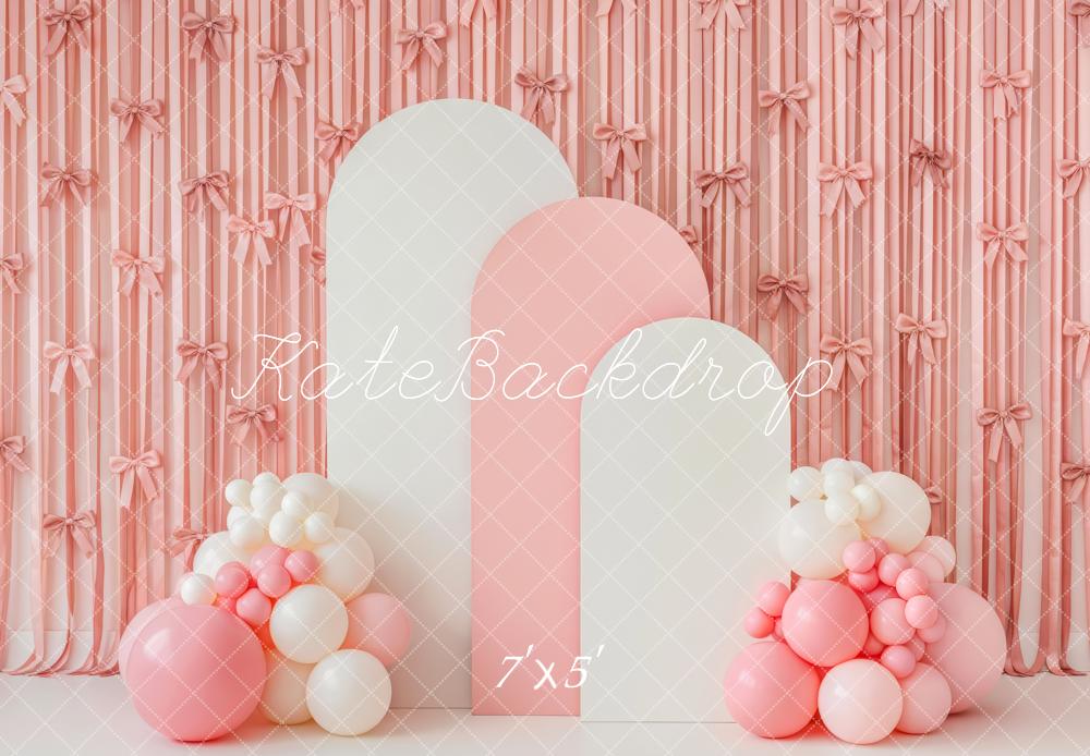 Kate Cake Smash Pink Ribbon Wall Balloon Arch Backdrop Designed by Patty Roberts