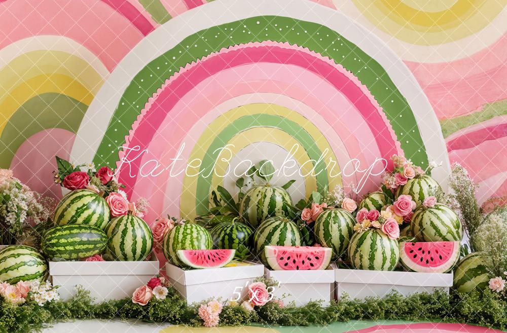 Kate Cake Smash Watermelon Floral Rainbow Backdrop Designed by Emetselch