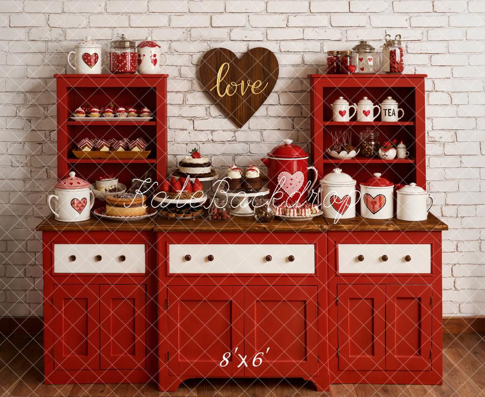 Kate Valentine's Day Red Kitchen Cabinet Dessert Cup Backdrop Designed by Emetselch
