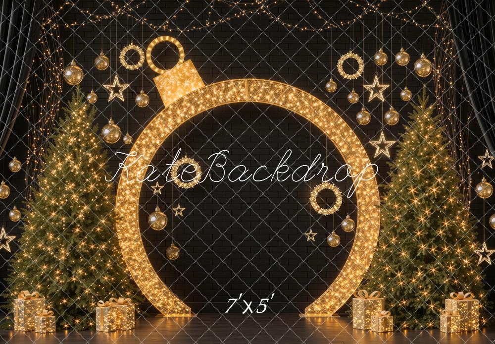 Kate Christmas Illuminated Ornament Black Wall Trees Stars Printed Backdrop Designed by Mini MakeBelieve