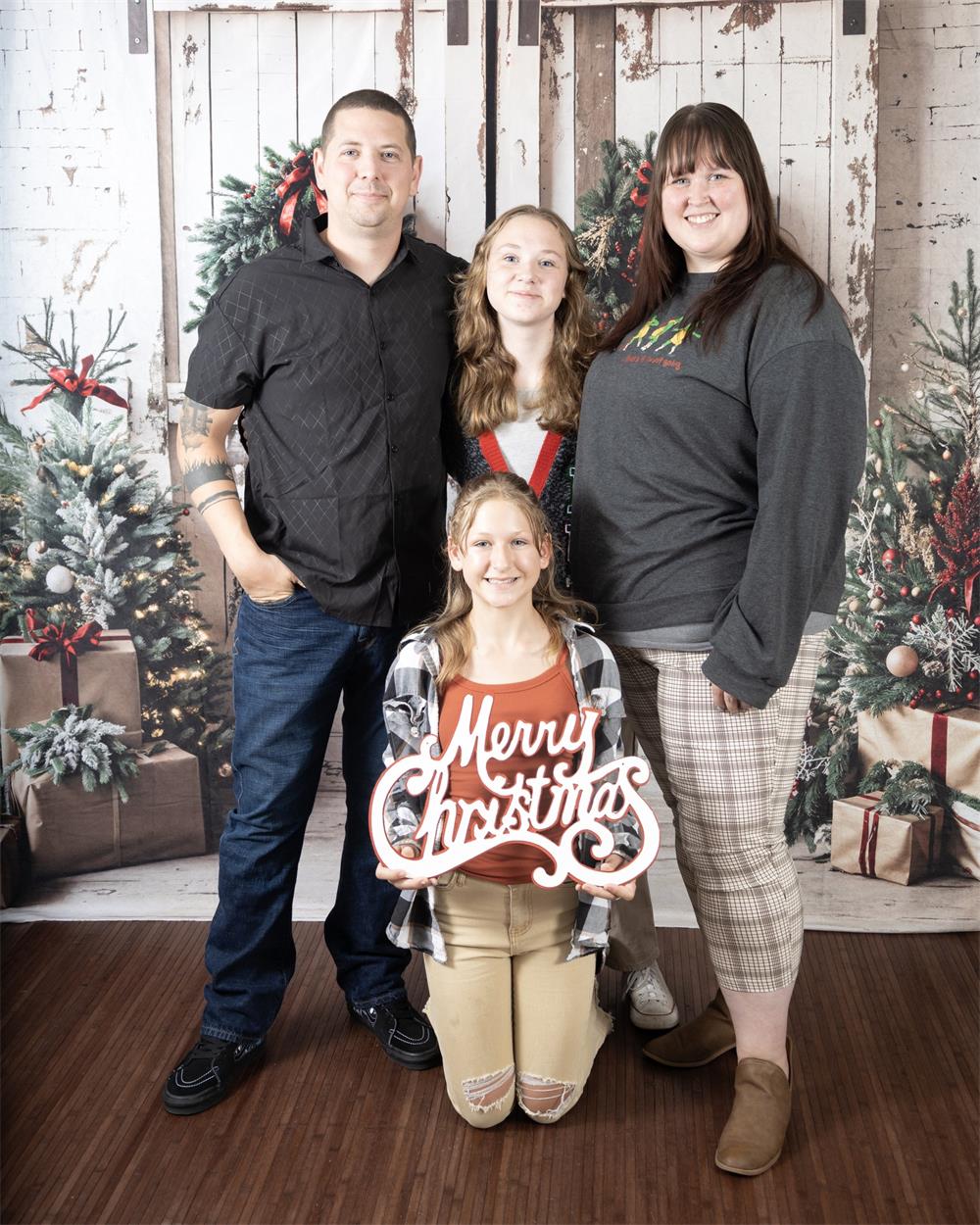 Kate Christmas White Shabby Barn Door Fleece Backdrop Designed by Emetselch