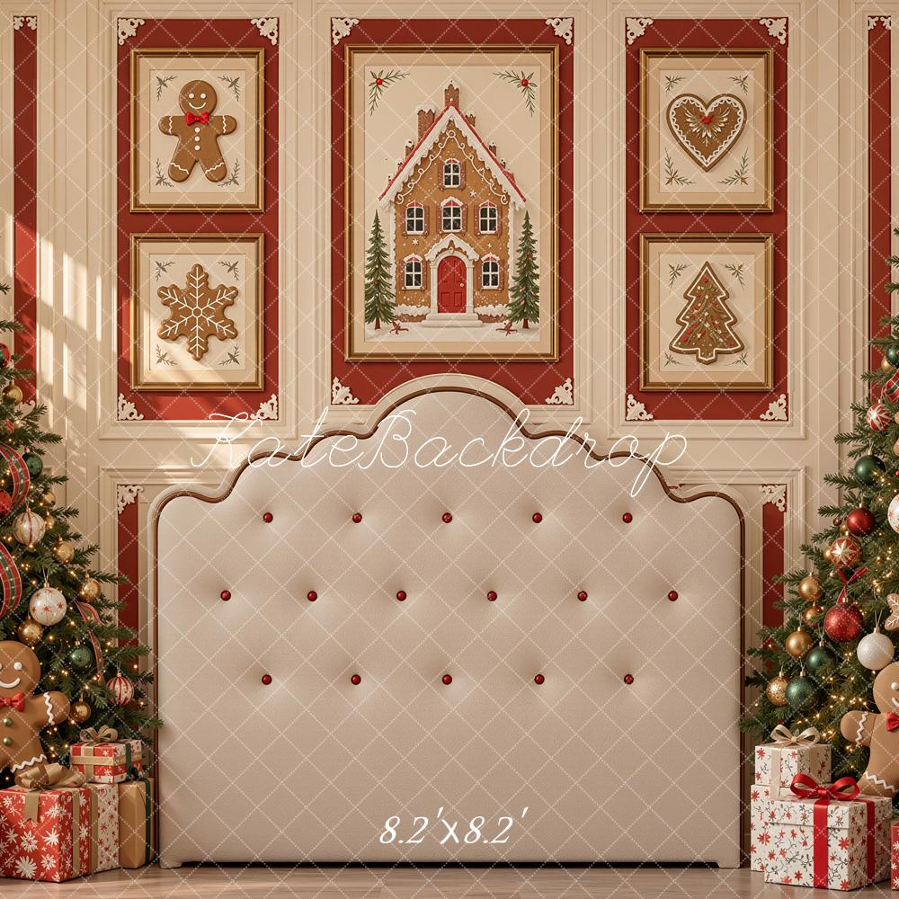 Kate Christmas Tree Headboard Gingerbread Gift Printed Backdrop Designed by Shutter Swan Studios