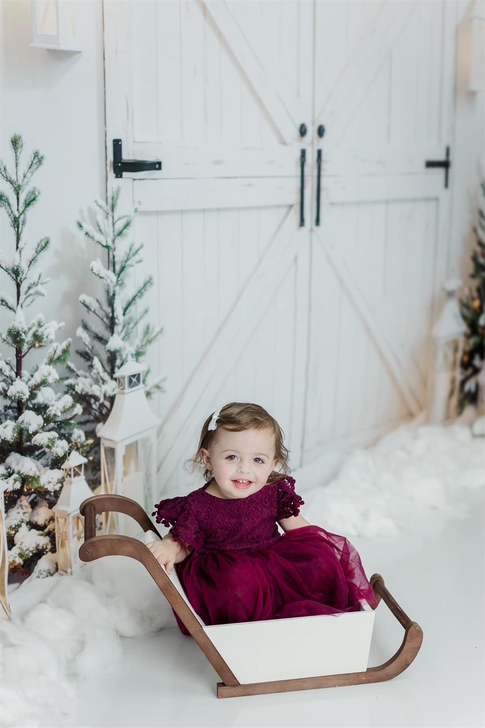 Kate Christmas Tree Candle White Wooden Door Printed Backdrop Designed by Emetselch