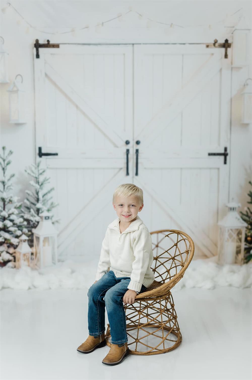 Kate Christmas Tree Candle White Wooden Door Printed Backdrop Designed by Emetselch
