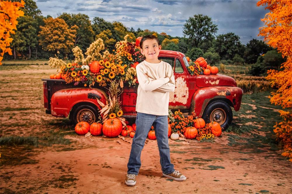 Rustic Autumn Pumpkin Harvest Truck Backdrop