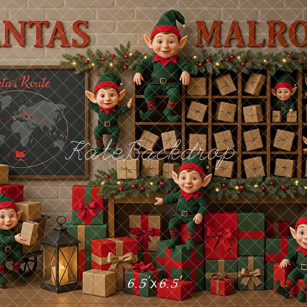 Fondo de Carro de Regalos de la Oficina de Correos de Elfos de Navidad diseñada por Ashley Paul