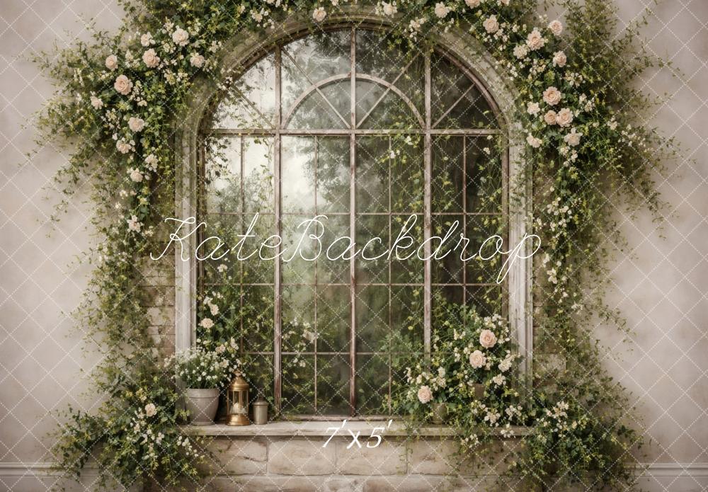 Kate Spring Flower Arch Vintage Window Printed Backdrop Designed by Vertigo Productions