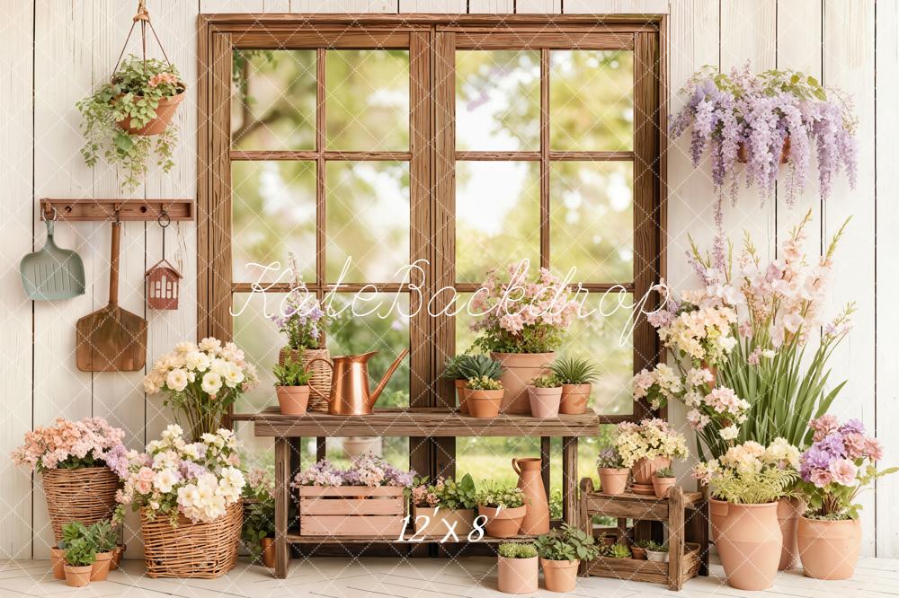 Kate Spring Rustic Window Flower Pots Garden Backdrop Designed by Emetselch