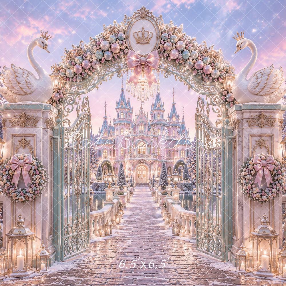 Kate Christmas Swan Princess Castle Gate Flower Arch Path Printed Backdrop Designed by Ashley Paul