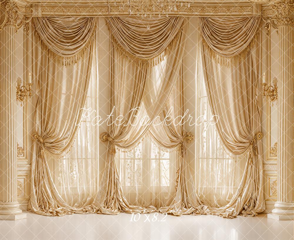 Kate Gold Draped Curtains and Columns Backdrop Designed by Emetselch
