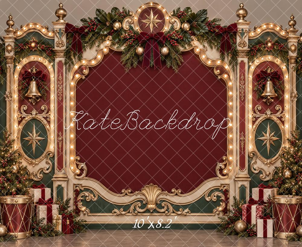 Kate Christmas Ornate Vintage Frame Victorian Burgundy Gold Wall Printed Backdrop Designed by Vertigo Productions