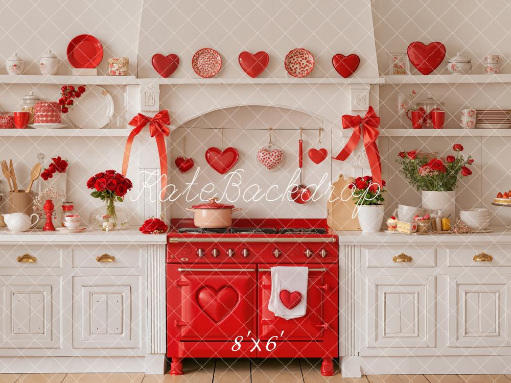 Kate Valentine's Day Kitchen Red Hearts Roses Backdrop Designed by Emetselch