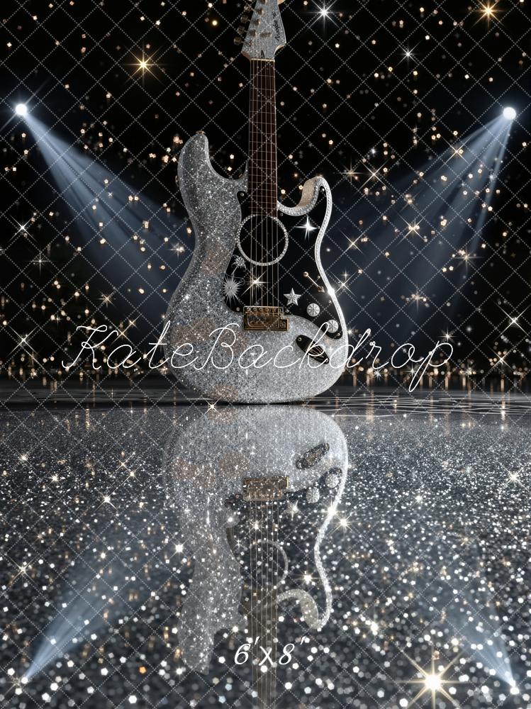 Kate Silver Glitter Guitar Sparkling Lights Backdrop Designed by Emetselch