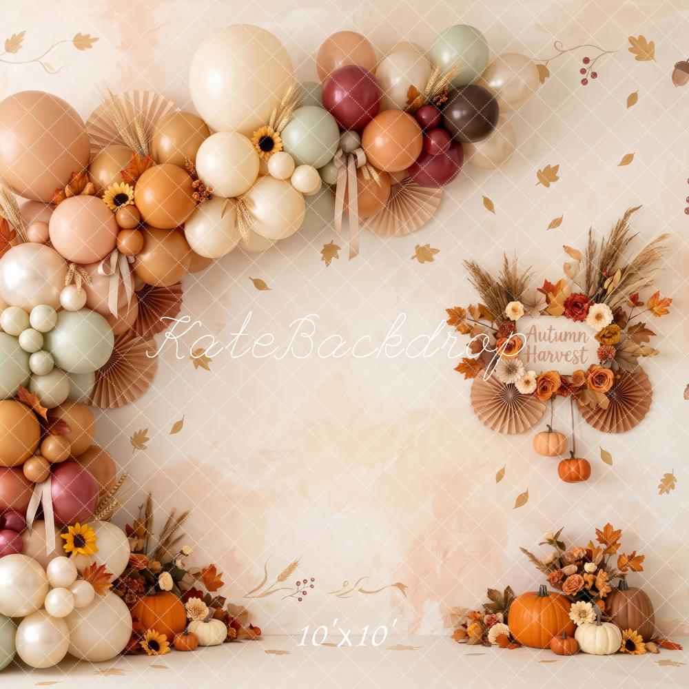 Kate Fall Birthday Floral Balloon Arch Garland Pumpkin Printed Backdrop Designed by Patty Roberts