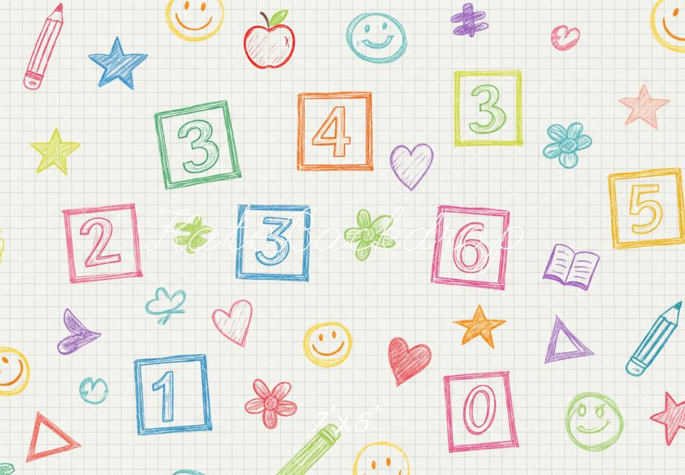 Kate Back To School Doodle Numbers and Shapes Printed Backdrop Designed by Patty Roberts
