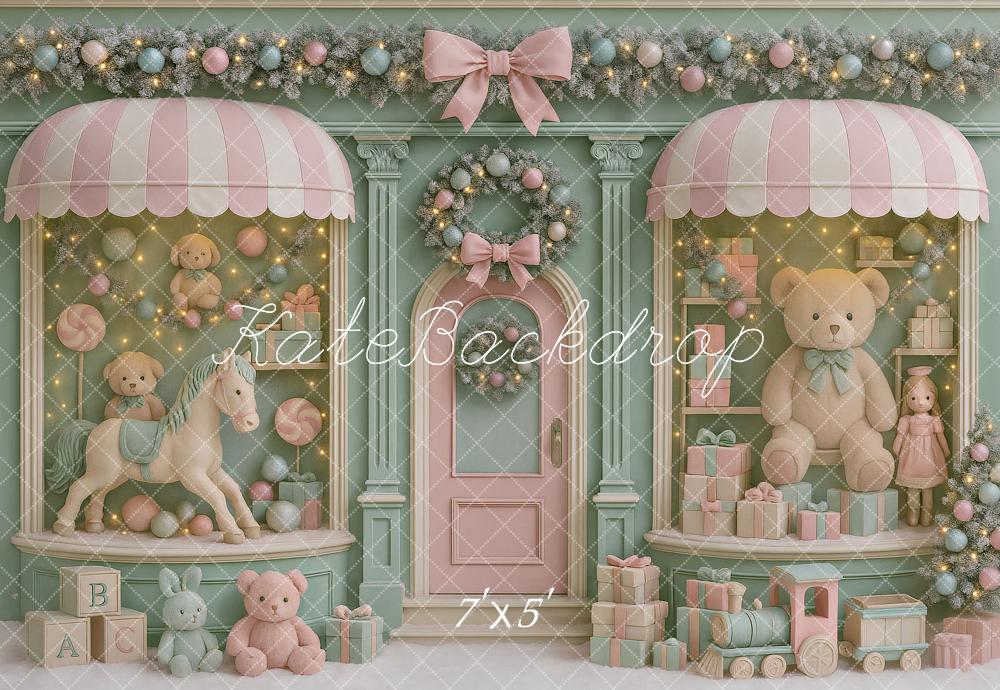 Kate Christmas Pastel Toy Shop Teddy Bear Horse Doll GiftsTrain Backdrop Designed by Ashley Paul