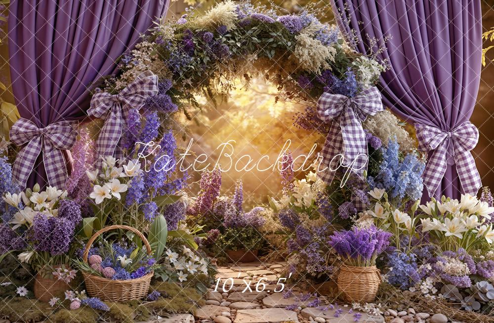 Kate Spring Flower Arch Purple Curtains Baskets Printed Backdrop Designed by Emetselch