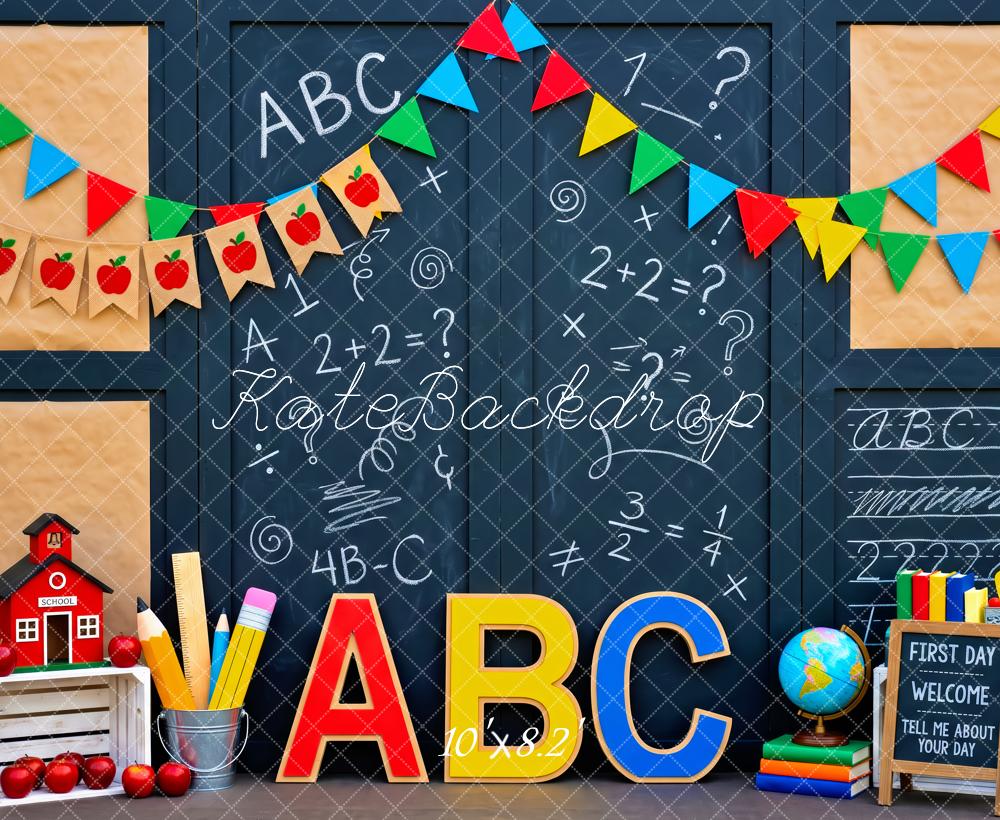 Kate Back To School Blue Chalkboard Bunting ABC Classroom Printed Backdrop Designed by Patty Roberts