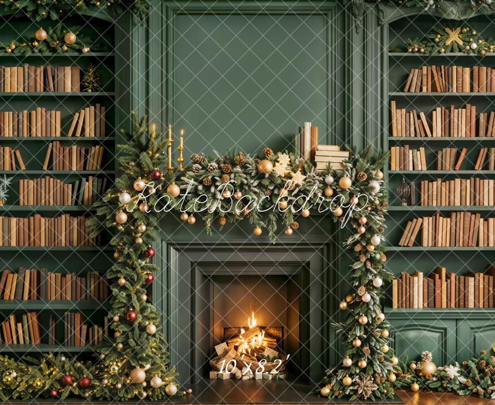 Guirnalda de Chimenea de Navidad Bookshelf Green Backdrop Designed by Emetselch