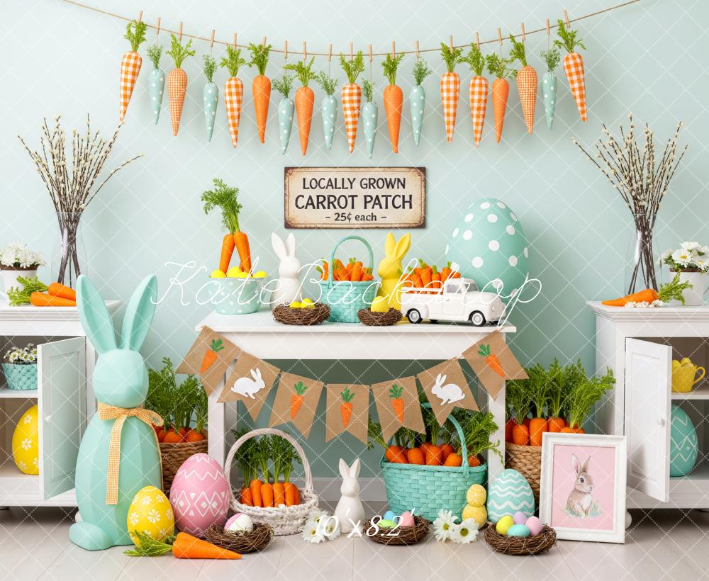 Kate Easter Bunny Carrot Patch Pastel Eggs and Garland Backdrop Designed by Patty Roberts