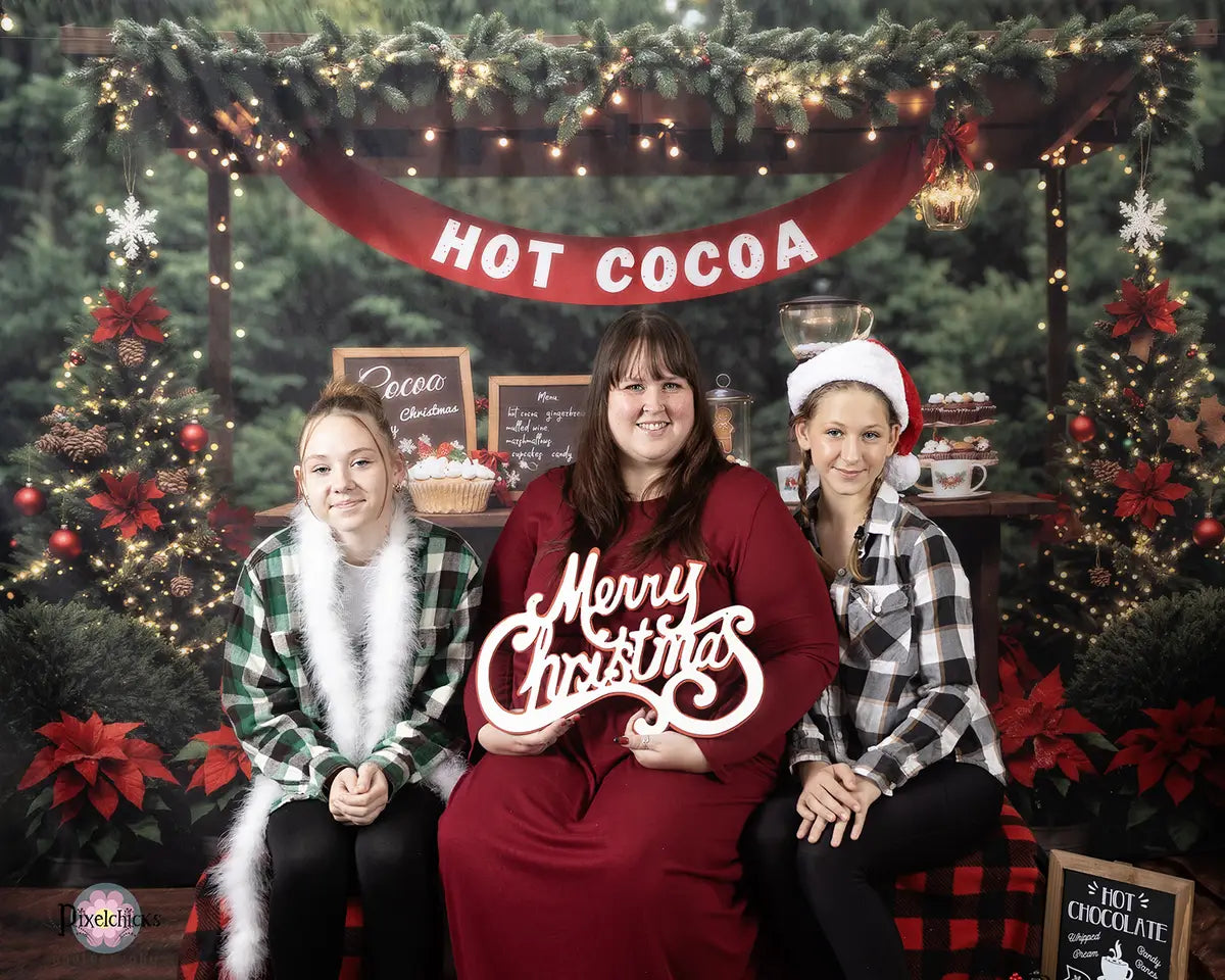 Kate Christmas Garden Hot Cocoa Booth Backdrop+Fall Leaves Grass Floor Backdrop
