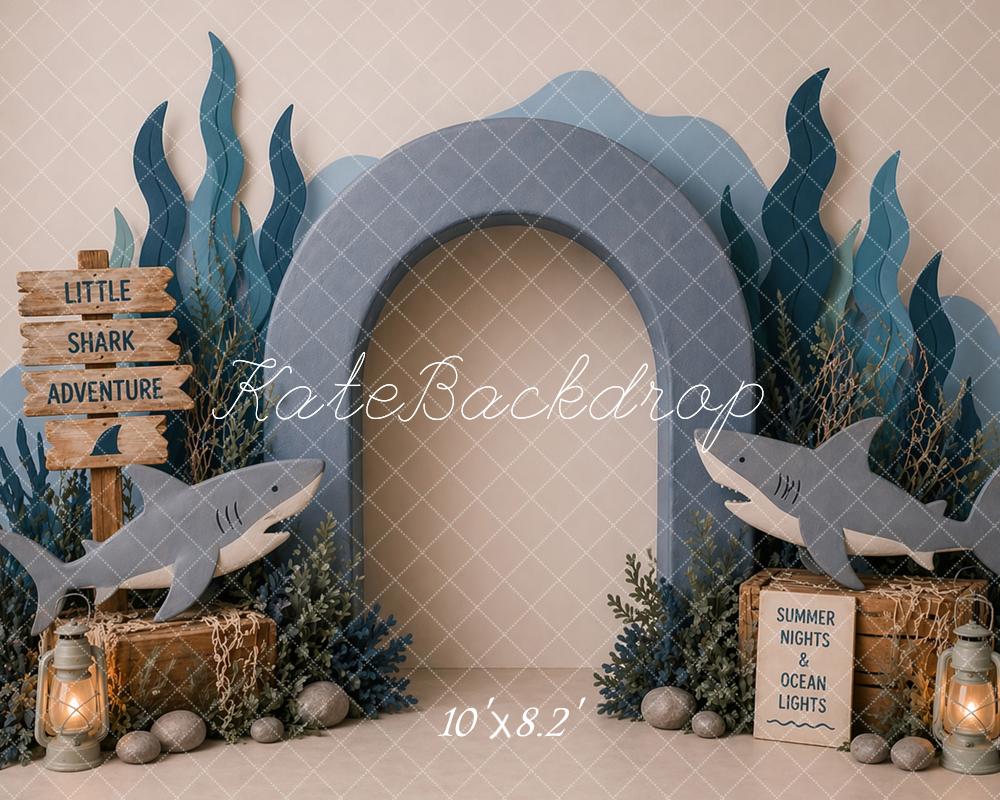 Kate Shark Ocean Adventure Arch Boy's Birthday Printed Backdrop Designed by Caitlin Lynch