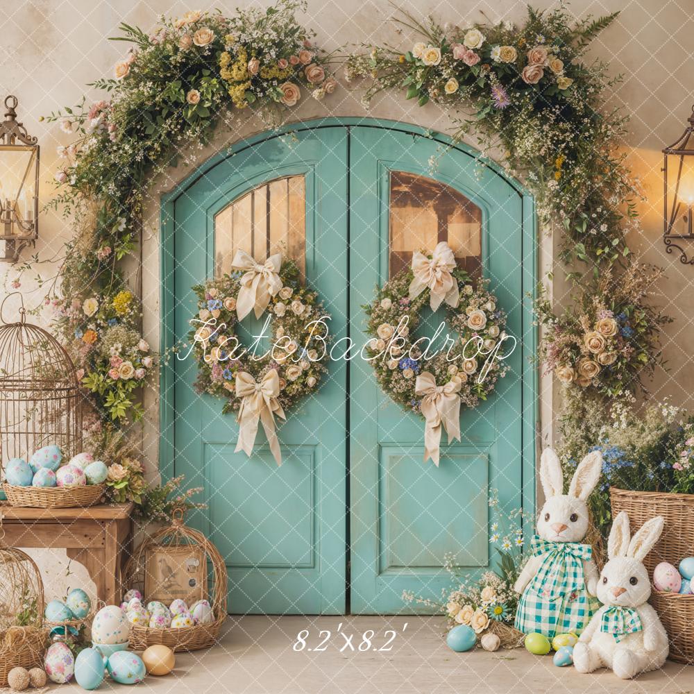 Kate Easter Bunny Blue Arch Door Flower Basket Backdrop Designed by Emetselch