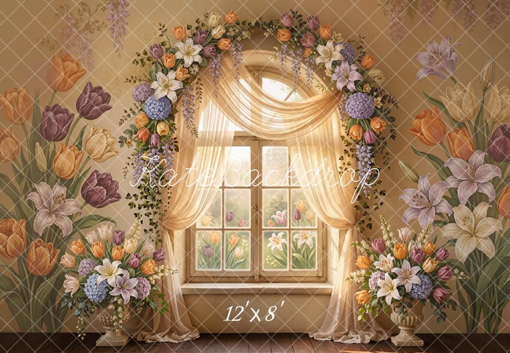 Kate Spring Flower Arch Window Tulip Lily Floral Backdrop Designed by Emetselch