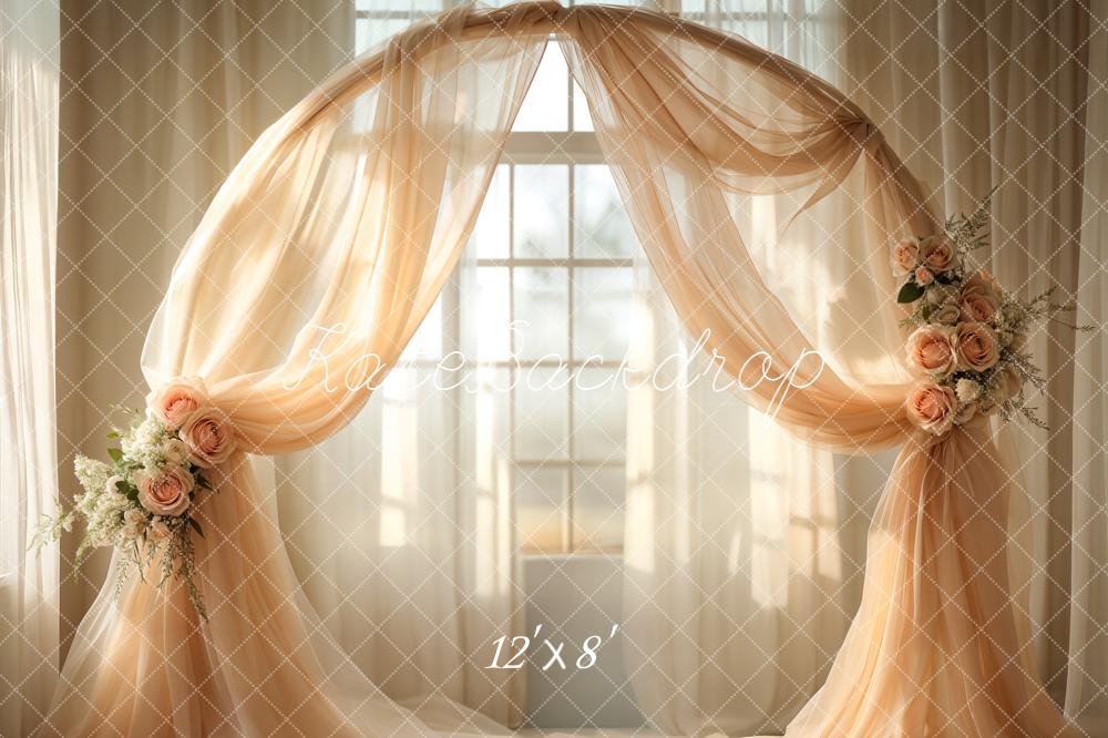 Kate Mother's Day Flower Arch Peach Drapes Window Printed Backdrop Designed by Emetselch