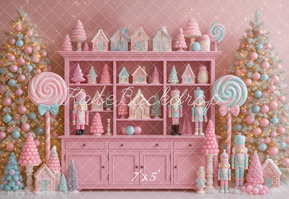 Kate Christmas Tree Cabinet Pink Nutcracker Lollipop Hutch Backdrop Designed by Ashley Paul