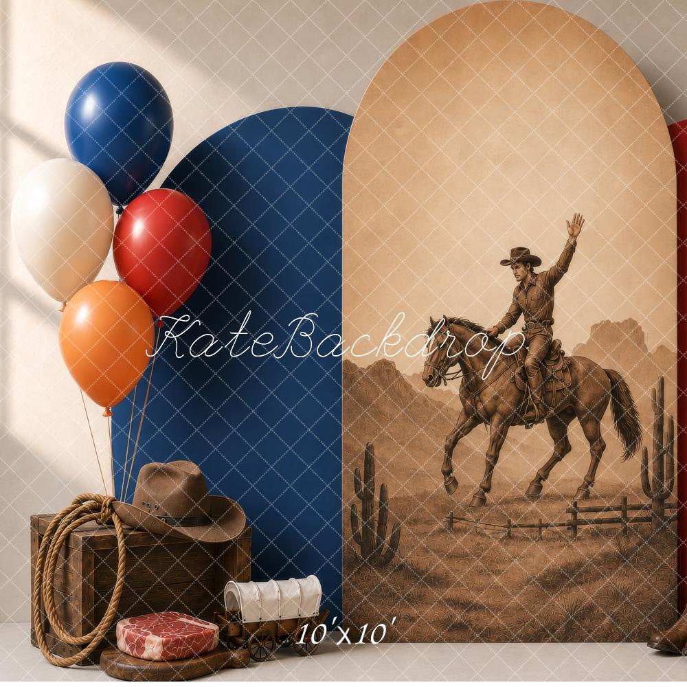 Kate Western Cowboy Rodeo Sepia Horse Balloons Printed Backdrop Designed by Shutter Swan Studios