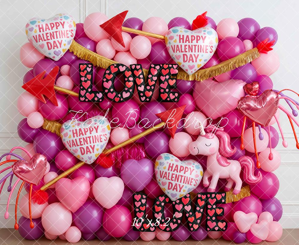 Kate Valentine's Day Love Balloons Hearts Unicorn Backdrop Designed by Mini MakeBelieve