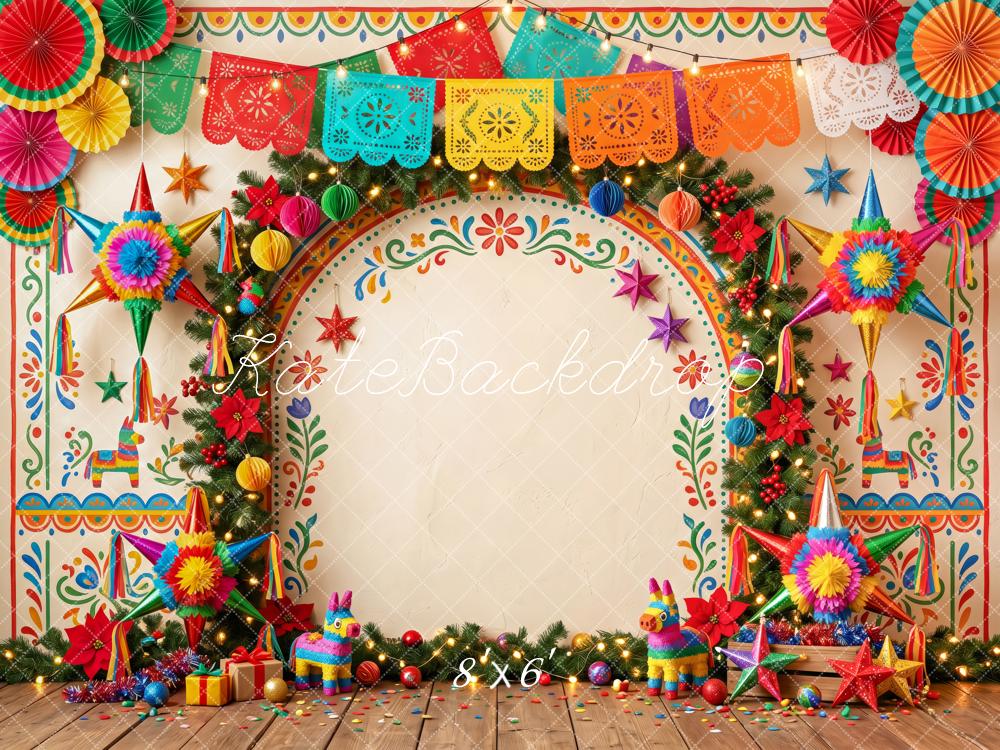Kate Christmas Mexican Fiesta Papel Picado Piñata Arch Printed Backdrop Designed by Patty Roberts