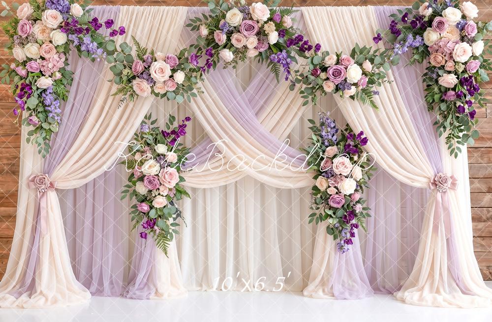 Kate Romantic Wedding Flower Arch Drapery Purple Printed Backdrop Printed Backdrop Designed by Angela Miller