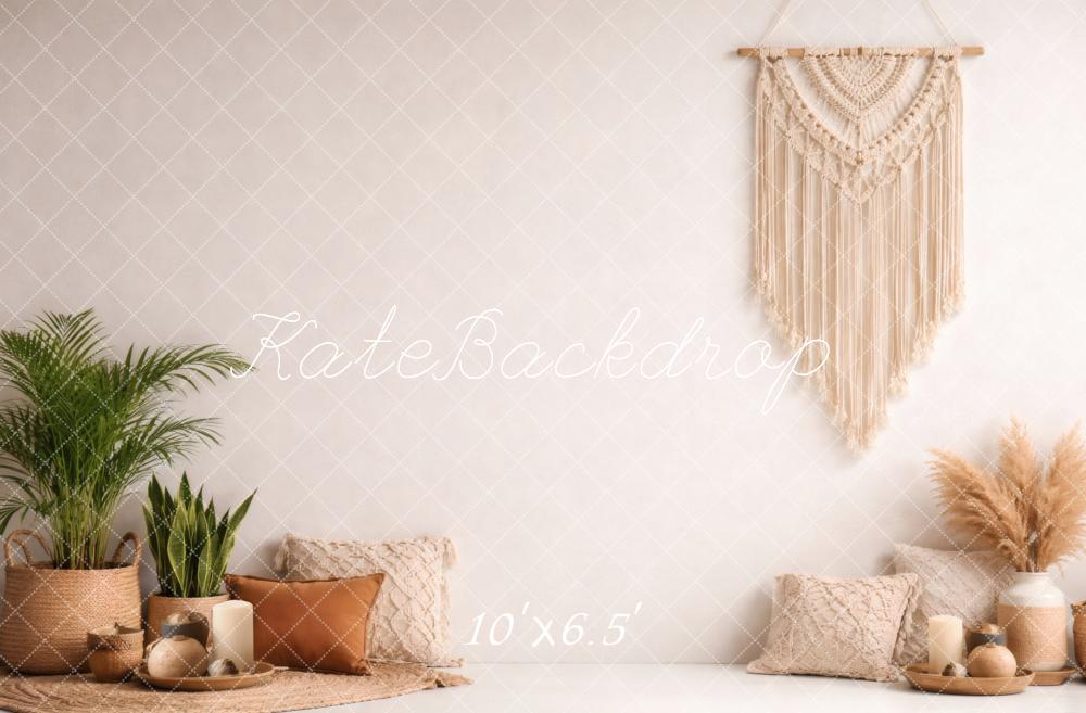 Kate Boho Macrame Plant Decor Beige Printed Backdrop Designed by Vertigo Productions