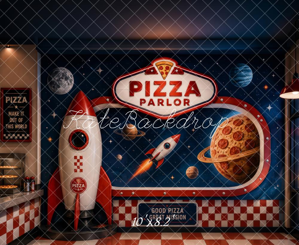 Kate Pizza Parlor Space Rocket Planets Printed Backdrop Designed by Megan Leigh Photography
