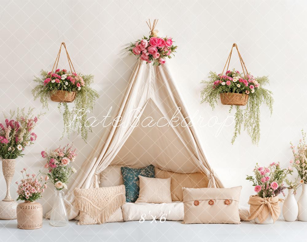 Spring Bohemian Floral Tent Pillow Foto Achtergrond Designed by Emetselch