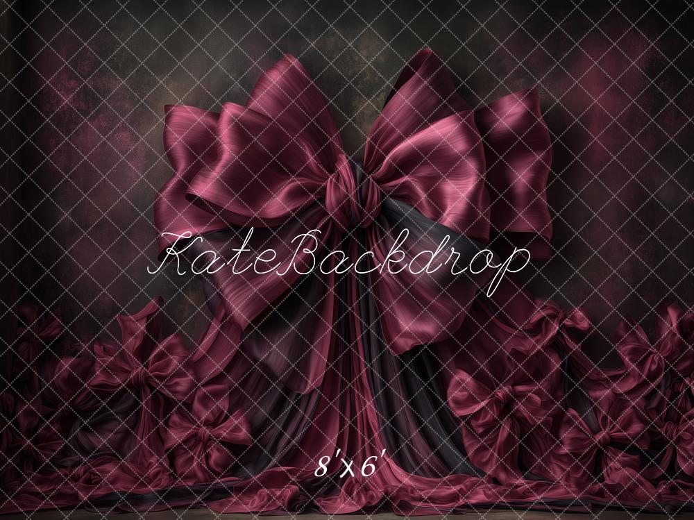 Kate Satin Burgundy Large Bow Drapes Printed Backdrop Designed by Angela Miller