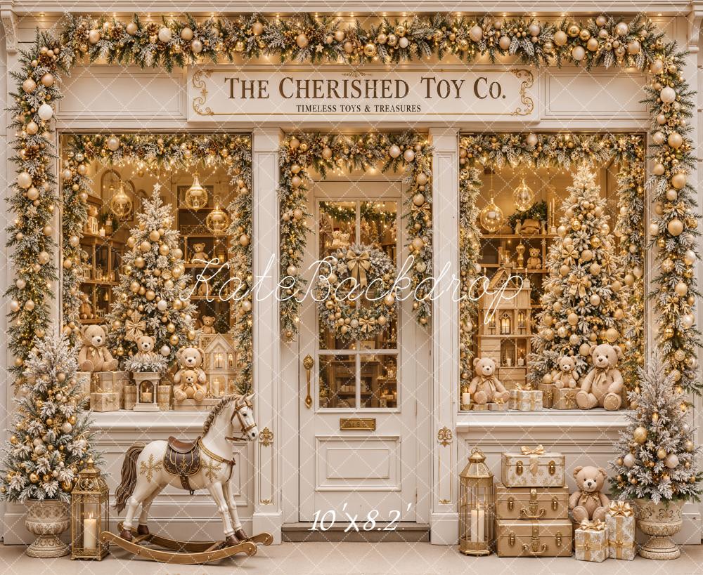 Kate Christmas Vintage Toy Shop Window Rocking Horse Printed Backdrop Designed by Emetselch