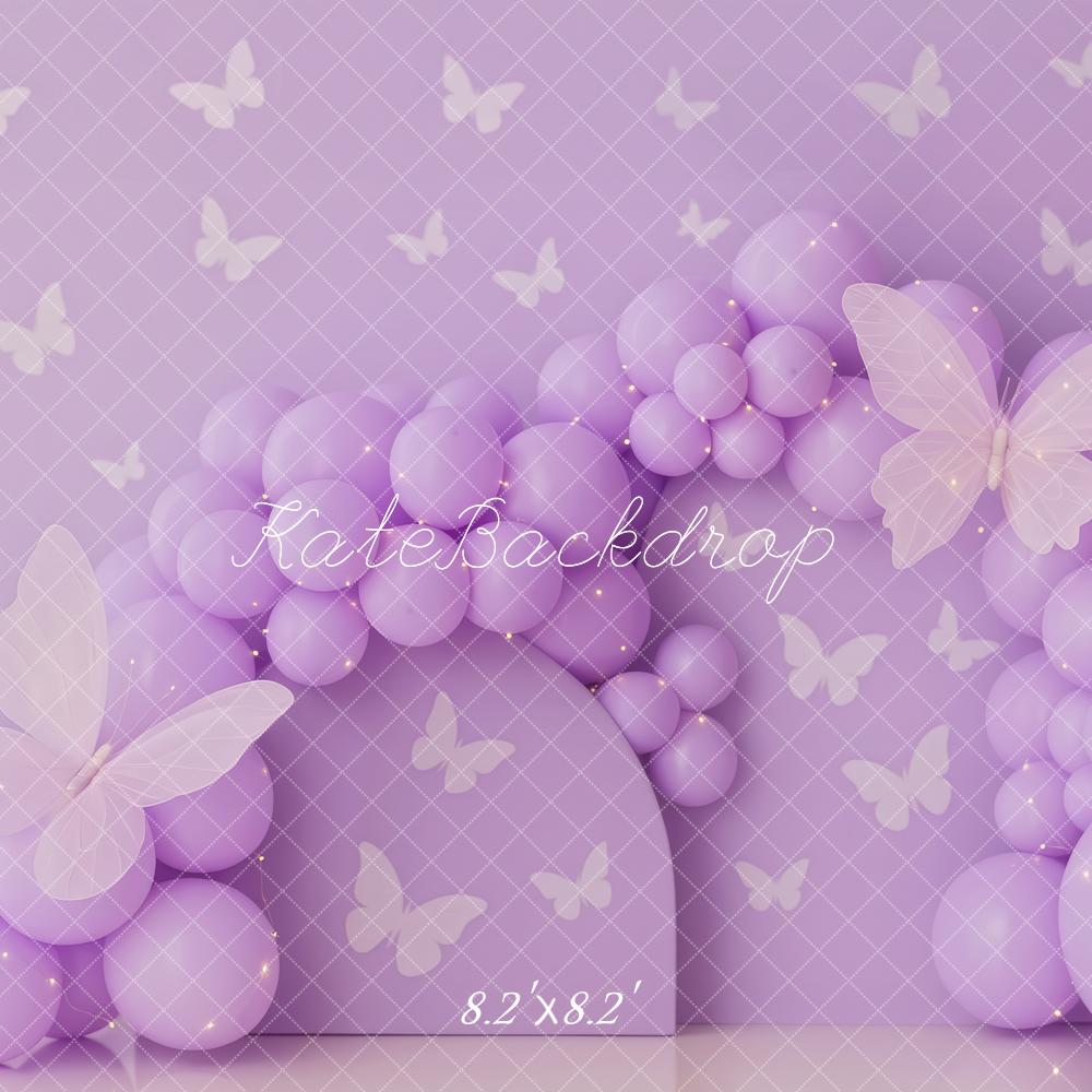 Kate Cake Smash Purple Balloon Arch Butterfly Backdrop Designed by Patty Roberts
